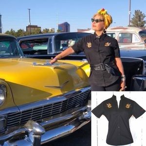 Rockabilly Vintage Inspired top w/ swallow patches